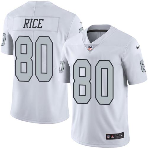 Nike Raiders #80 Jerry Rice White Men's Stitched NFL Limited Rush Jersey - Click Image to Close